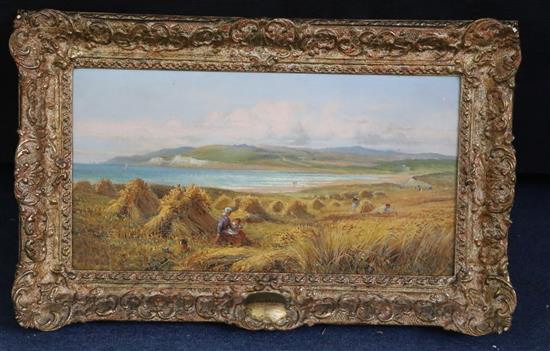 Alfred Augustus Glendening (1861-1907) Harvesters on the Isle of Wight 8 x 14.5in.